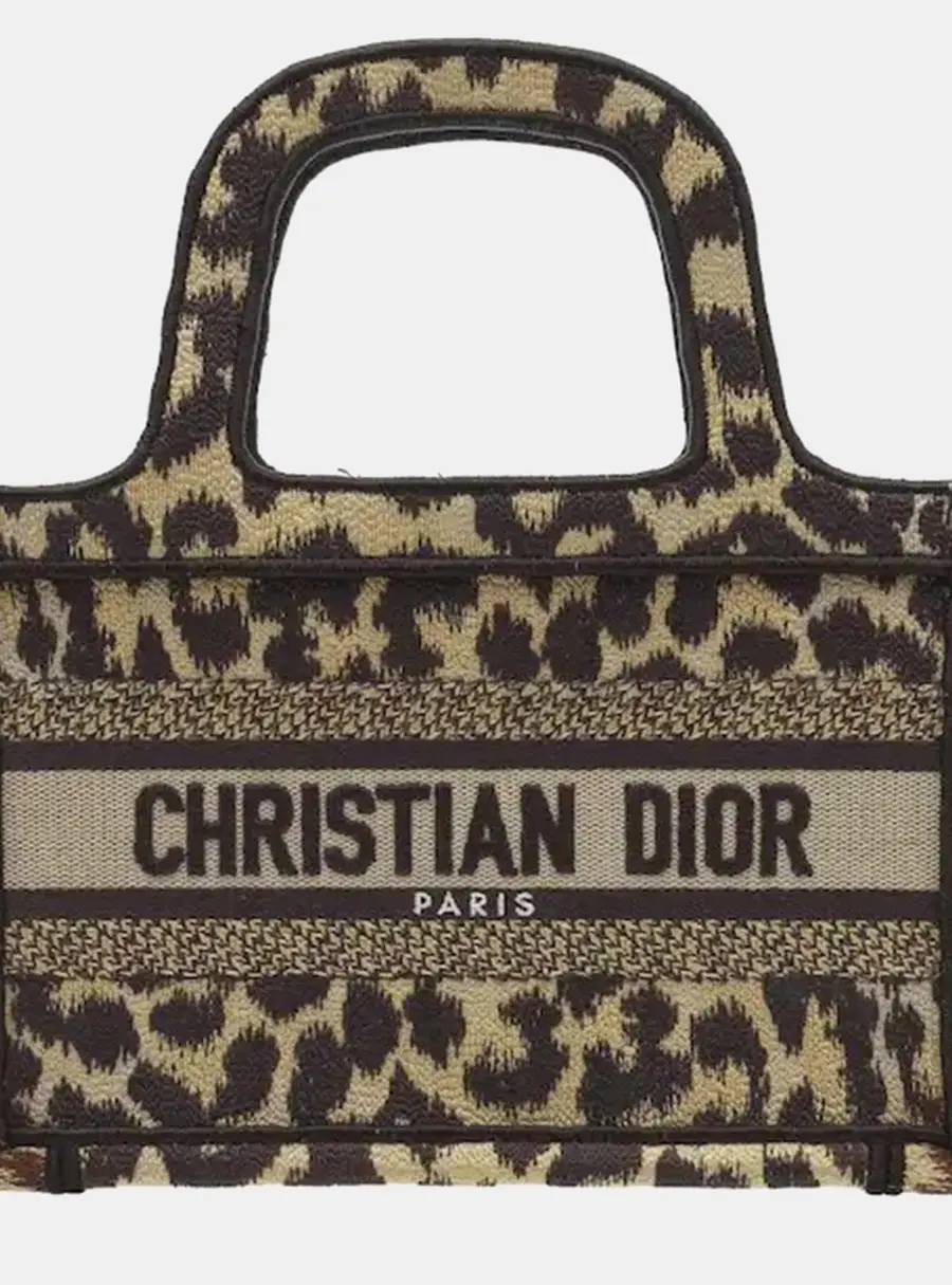 Dior Book Tote Mini Beige Leopard Canvas Top Handle Bag