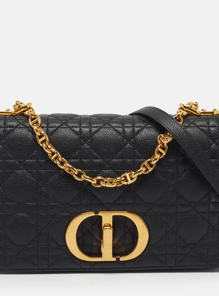 Dior Caro Medium Black Cannage Leather Shoulder Bag