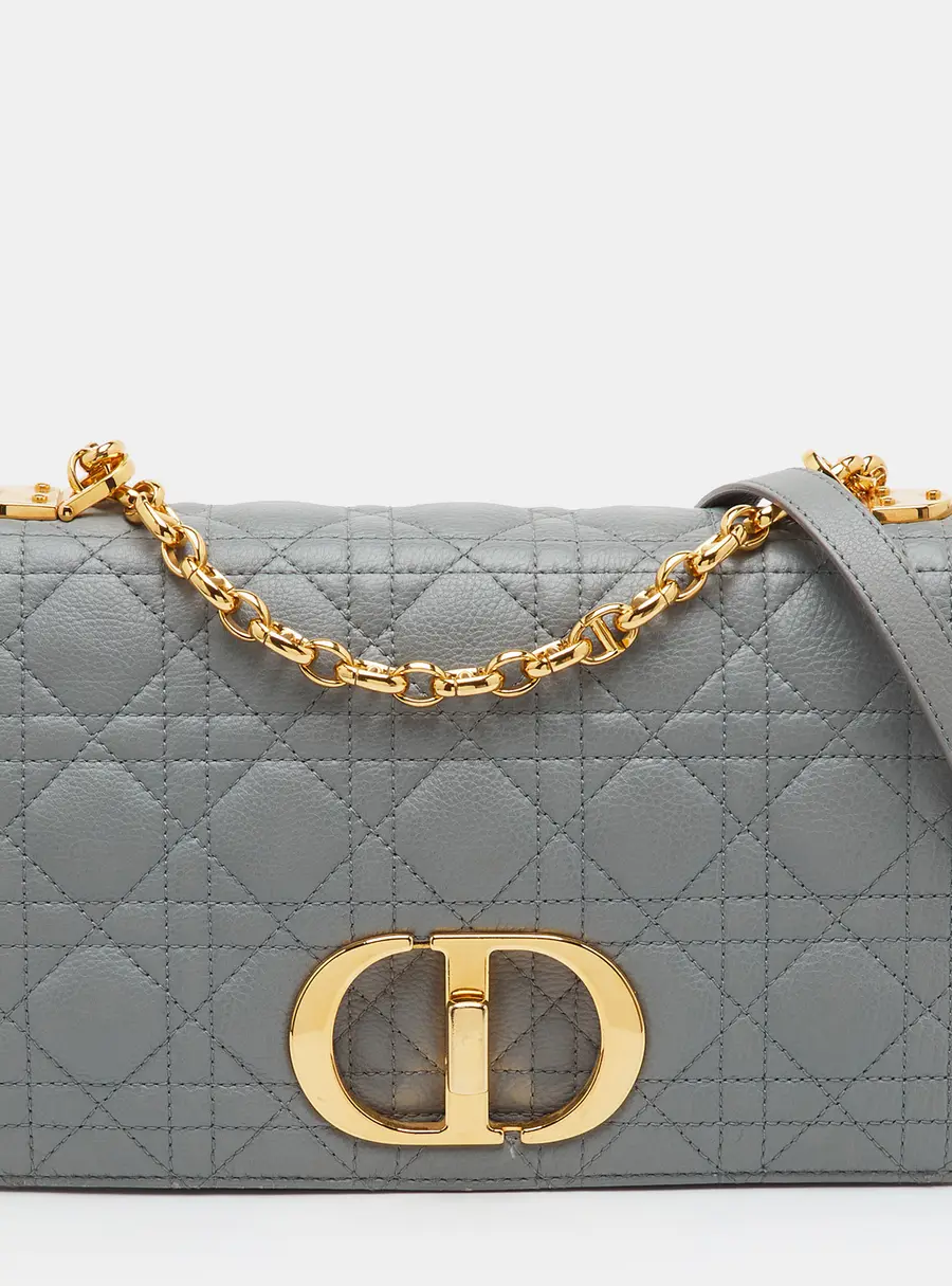 Dior Caro Medium Grey Supple Cannage Leather Shoulder Bag
