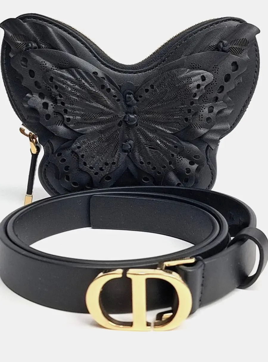 Christian Dior Black Leather CD Buckle Butterfly Belt Bag