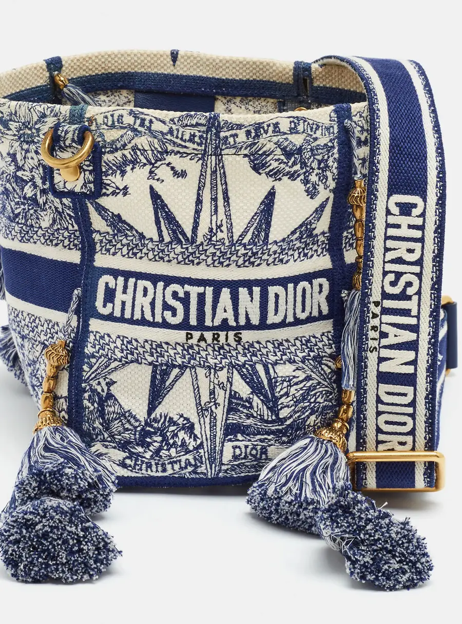 Dior D-Bubble Small Blue/White Rêve d'Infini Embroidered Canvas Bucket Bag