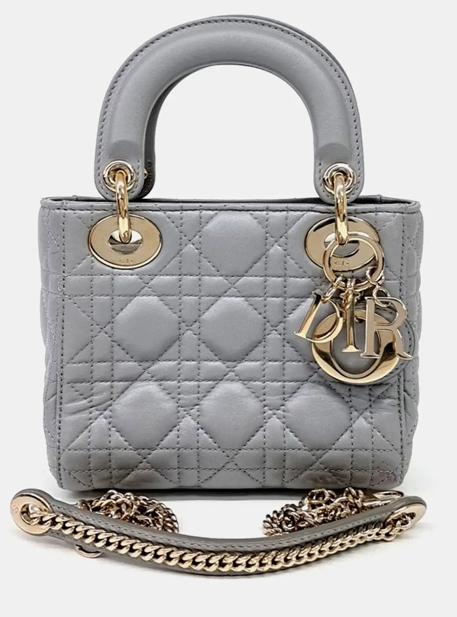 Dior Grey Leather Dior Grey Cannage Lady Bag Mini