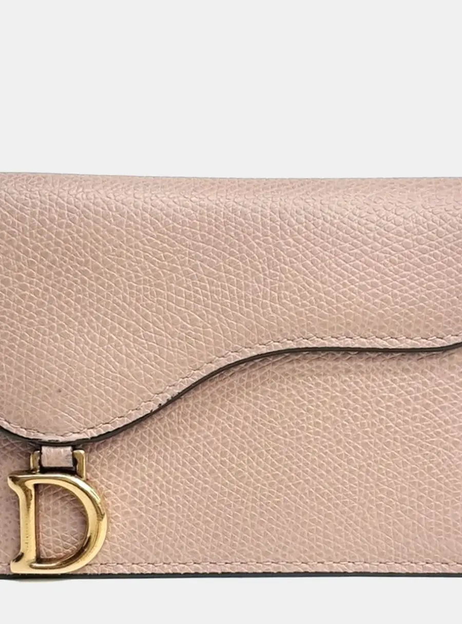 Dior Beige Pink Leather Saddle Card Holder