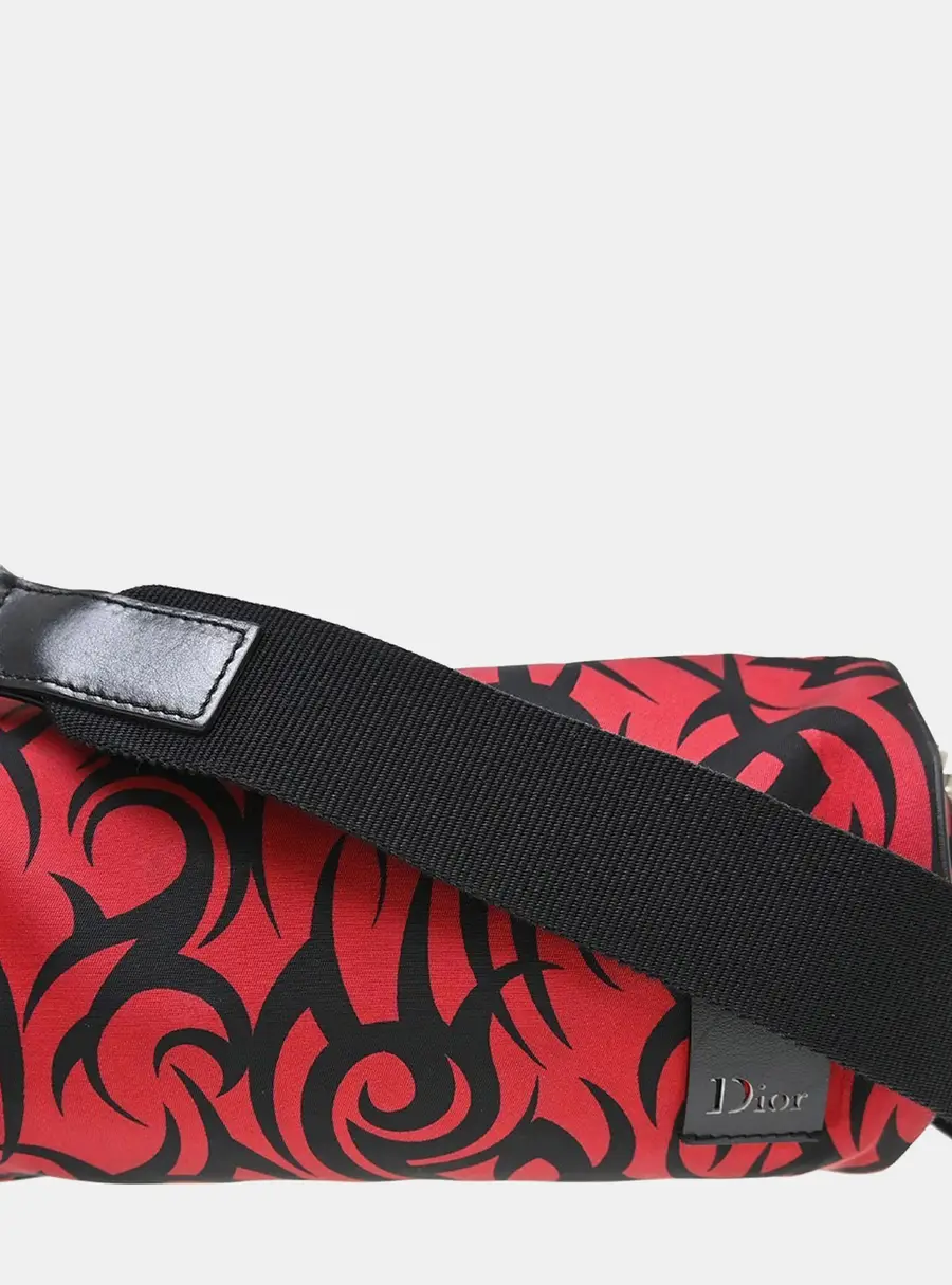 Christian Dior Tribal Print Red Black Nylon Shoulder Bag
