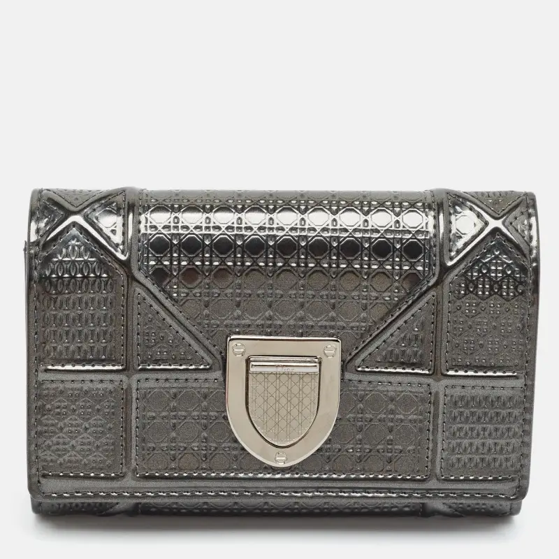 Dior Diorama Grey Patent Leather Trifold Wallet