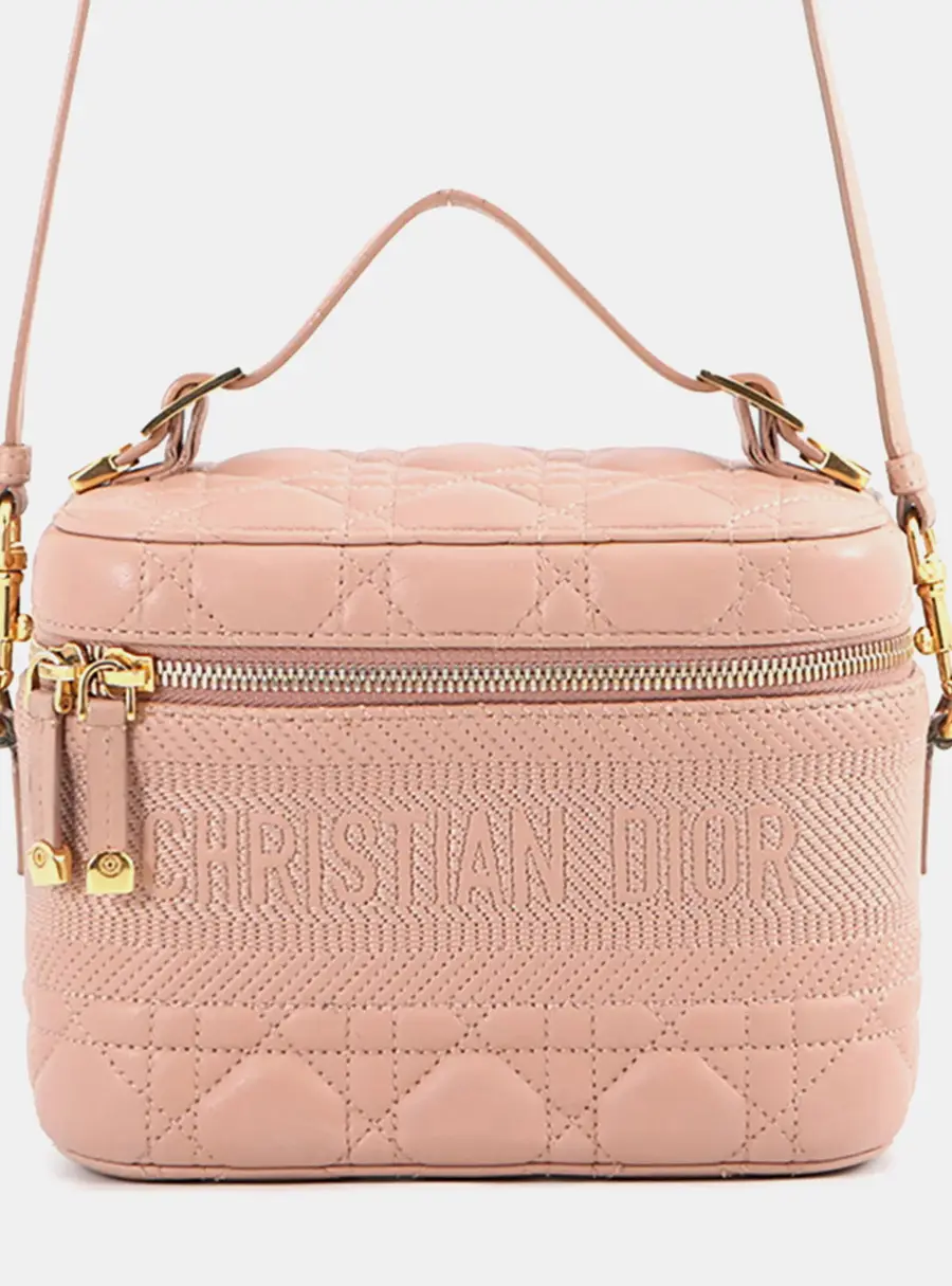 Christian Dior DiorTravel Small Rose Des Vents Cannage Lambskin Leather Vanity Crossbody Bag