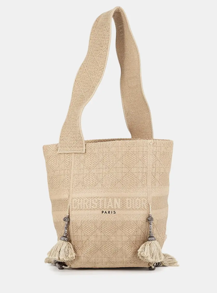 Dior D-Bubble Tassel Bucket Bag Beige Canvas