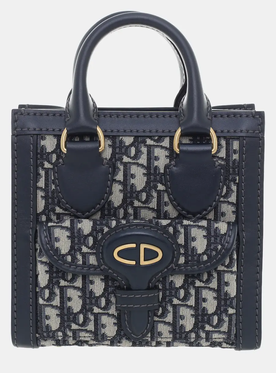Dior Oblique Navy Blue Canvas Mini Tote Bag