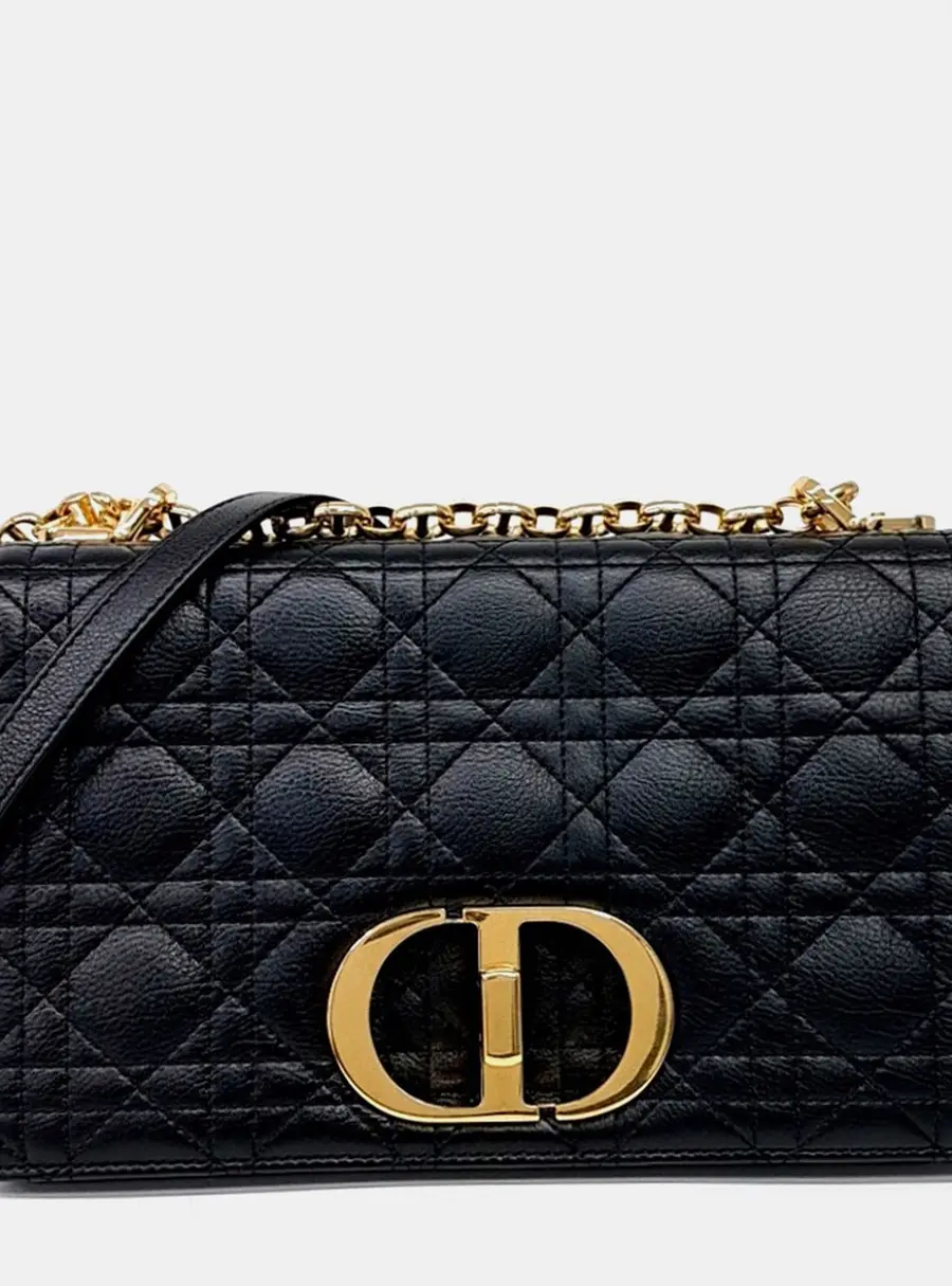Christian Dior Caro Black Leather Bag Medium M9242