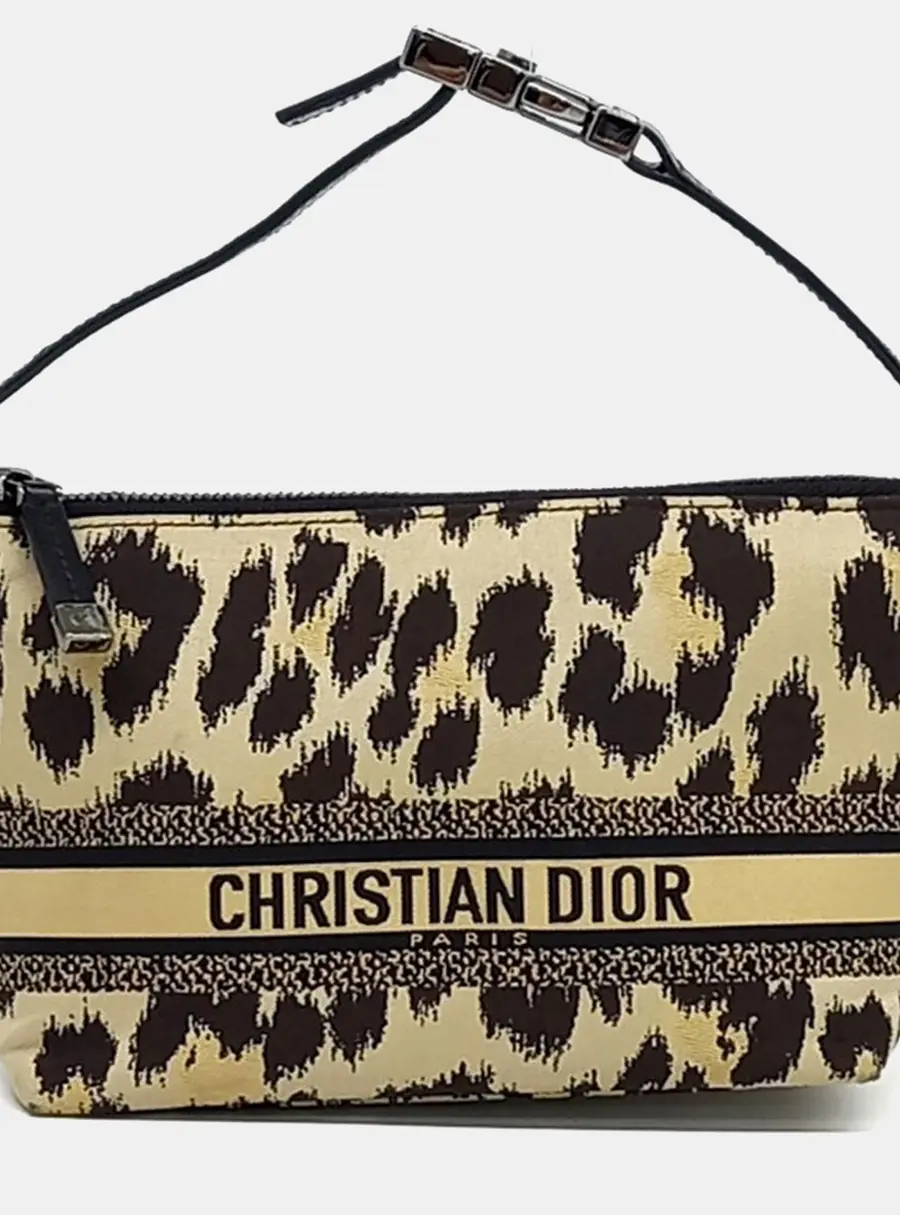 Christian Dior Beige/Brown Leopard Fabric Travel Pouch