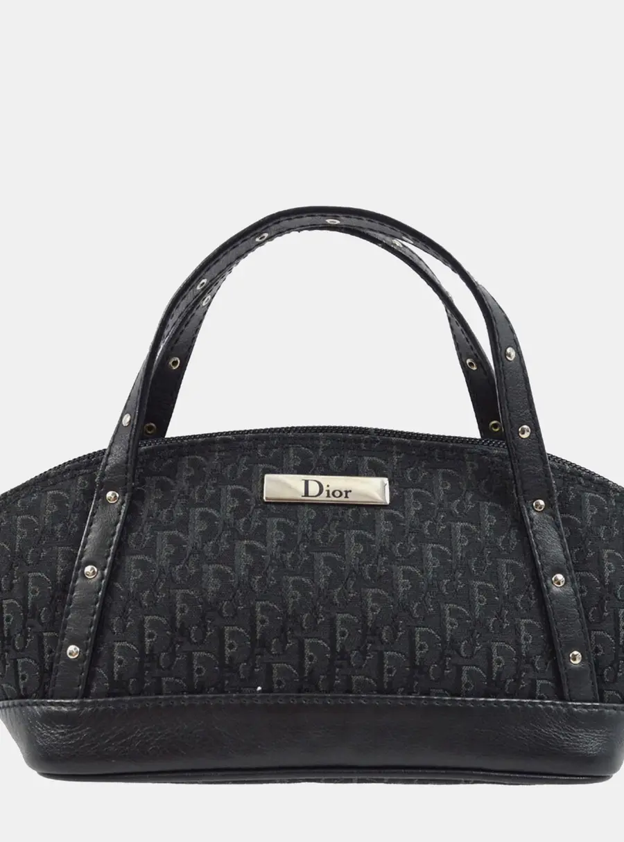 Christian Dior Street Chic Mini Black Trotter Monogram Canvas Leather Top Handle Bag