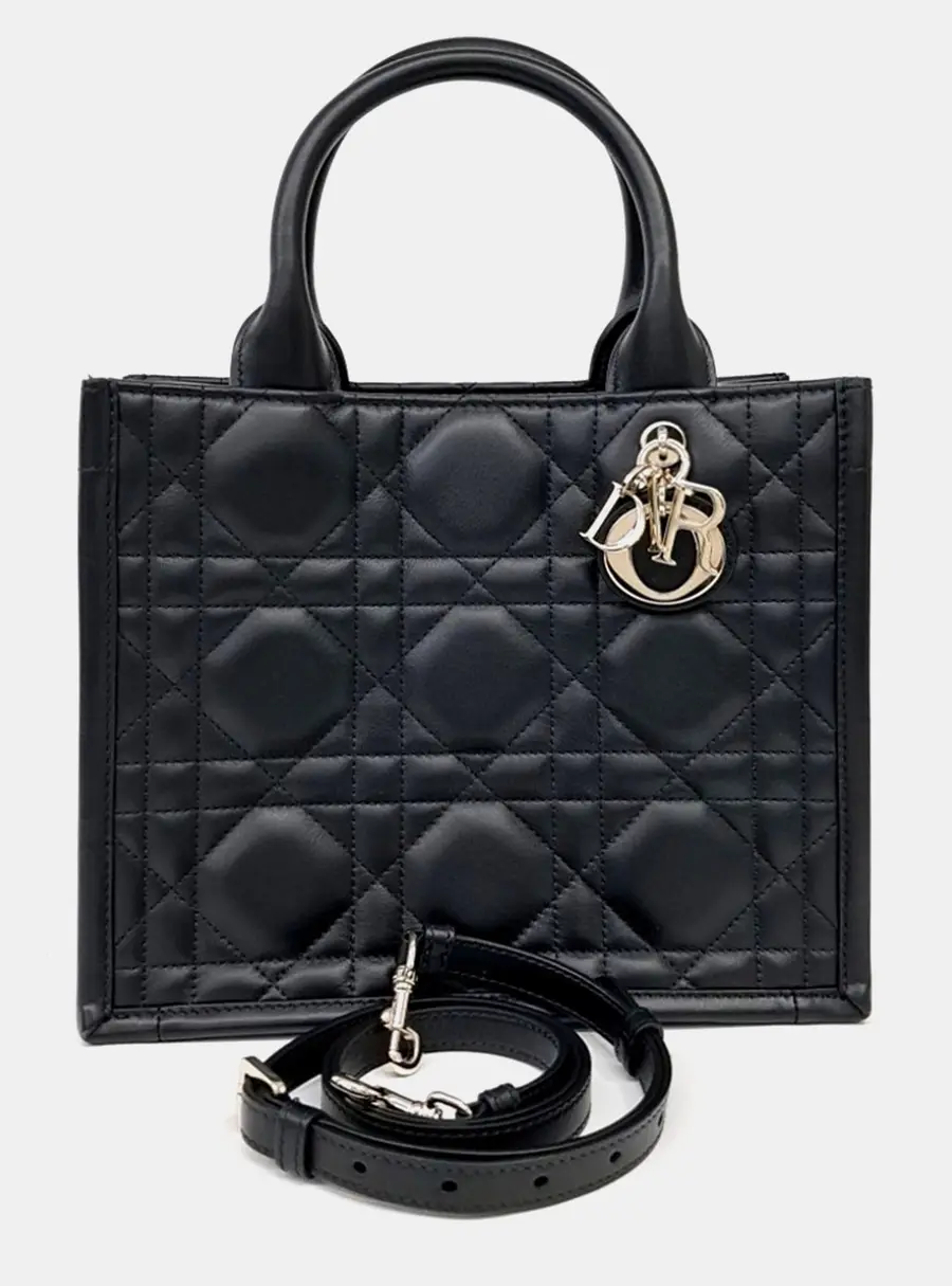 Christian Dior Black Leather Cannage Book Tote Bag Small