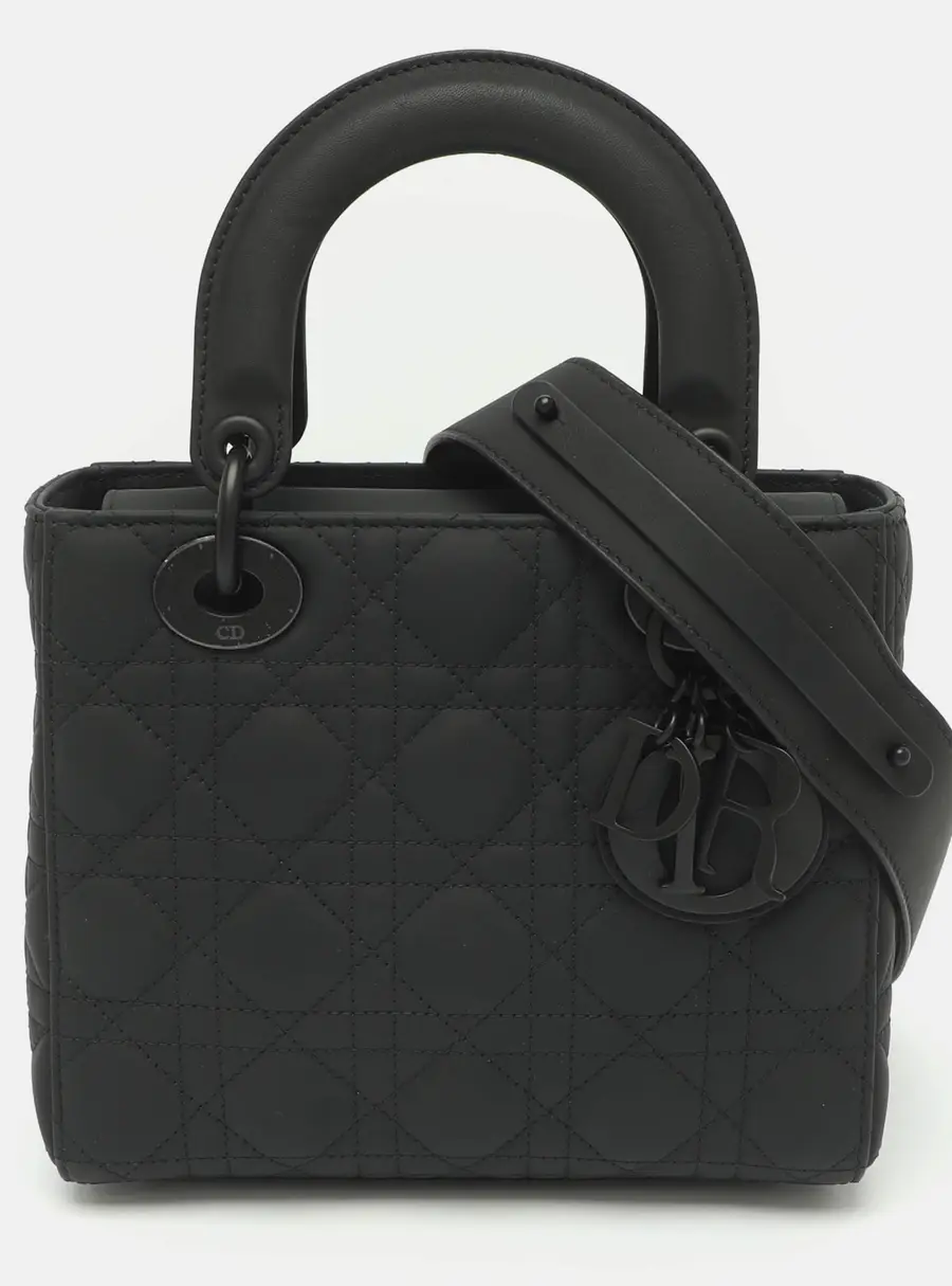 Dior Lady Dior Small Ultra Matte Black Cannage Leather Tote