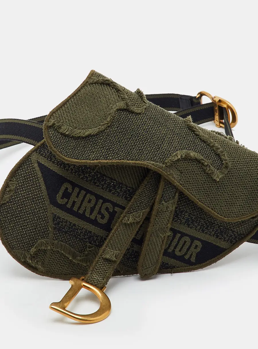 Dior Saddle Dark Green Embroidered Canvas Camouflage Belt Bag