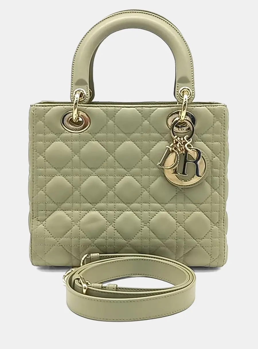 Dior Green Leather Christian Dior Cannage Lady Bag Medium