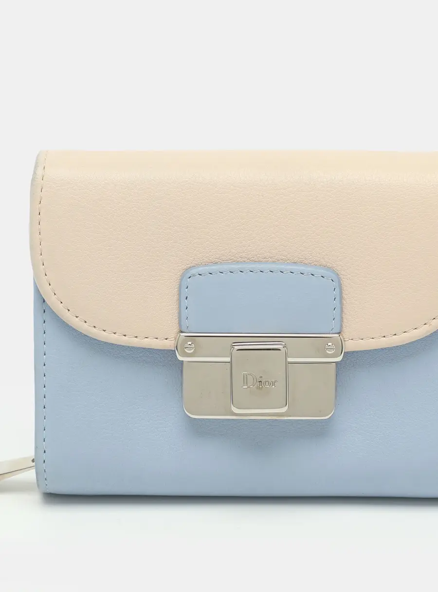 Dior Diorling Light Blue/Light Beige Leather Compact Wallet
