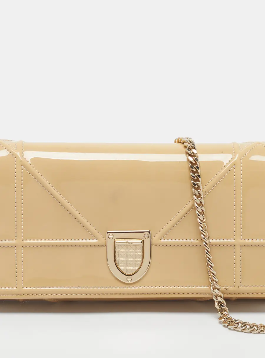 Dior Diorama Cream Patent Leather Wallet On Chain