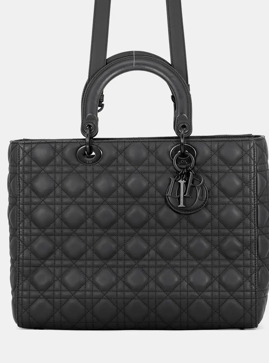 Dior Lady Dior Black Ultra Matte Calf Leather Size Large