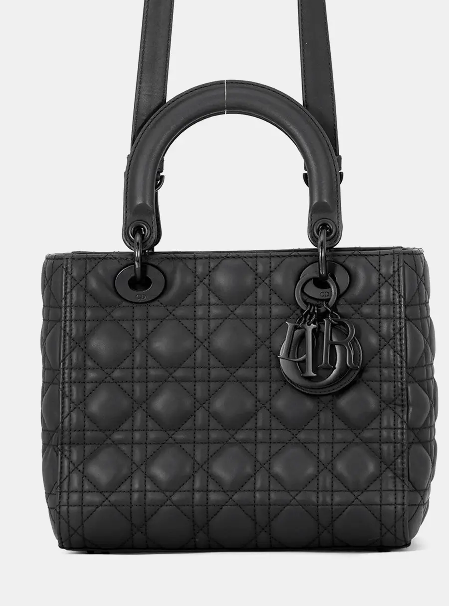 Dior Lady Dior Canage Black Ultra Matte Calf Leather Size Medium