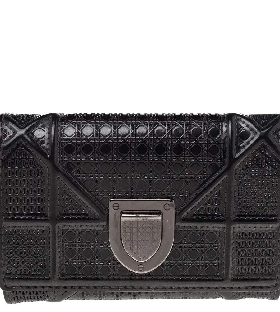 Dior Metallic Grey Micro Cannage Patent Leather Diorama Trifold Wallet