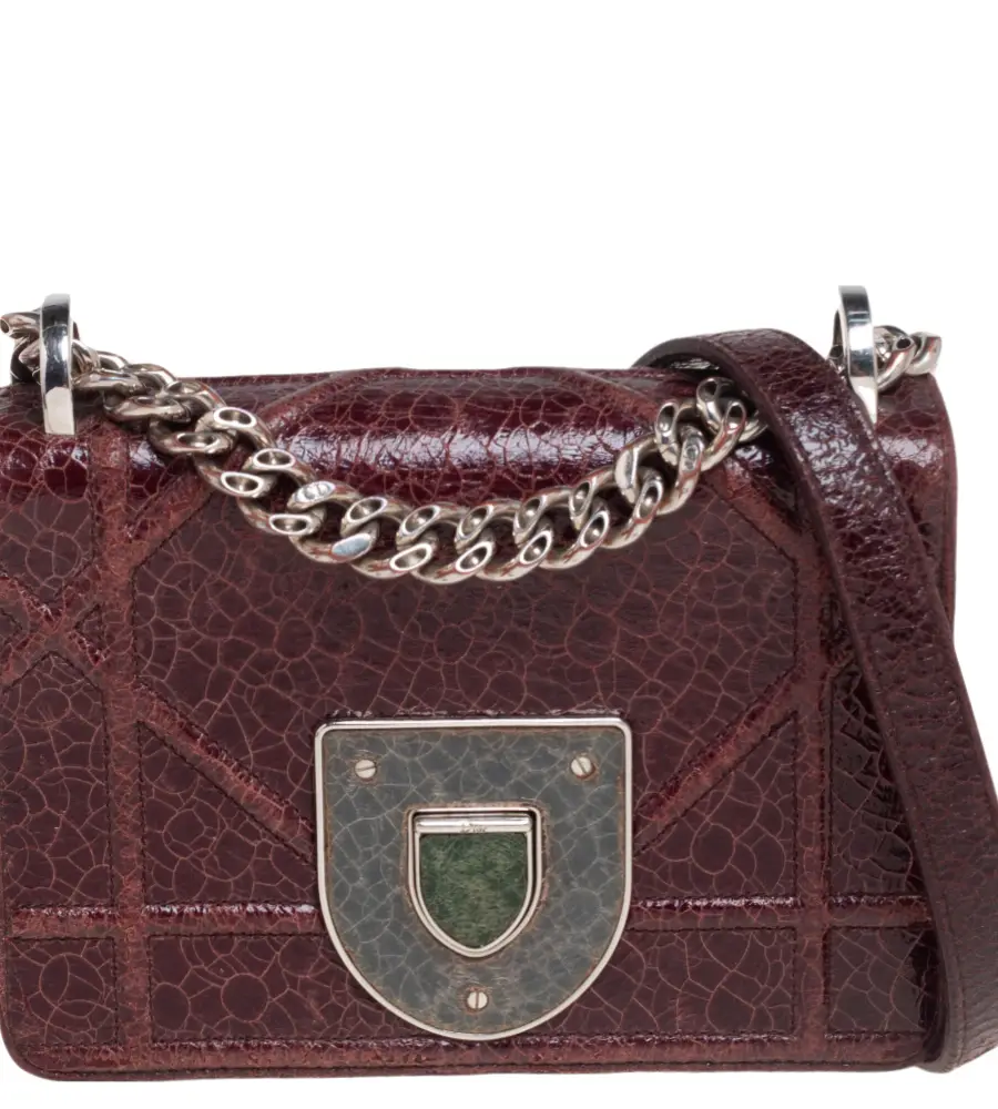 Dior Burgundy Ceramic Effect Leather Diorama Club Shoulder Bag