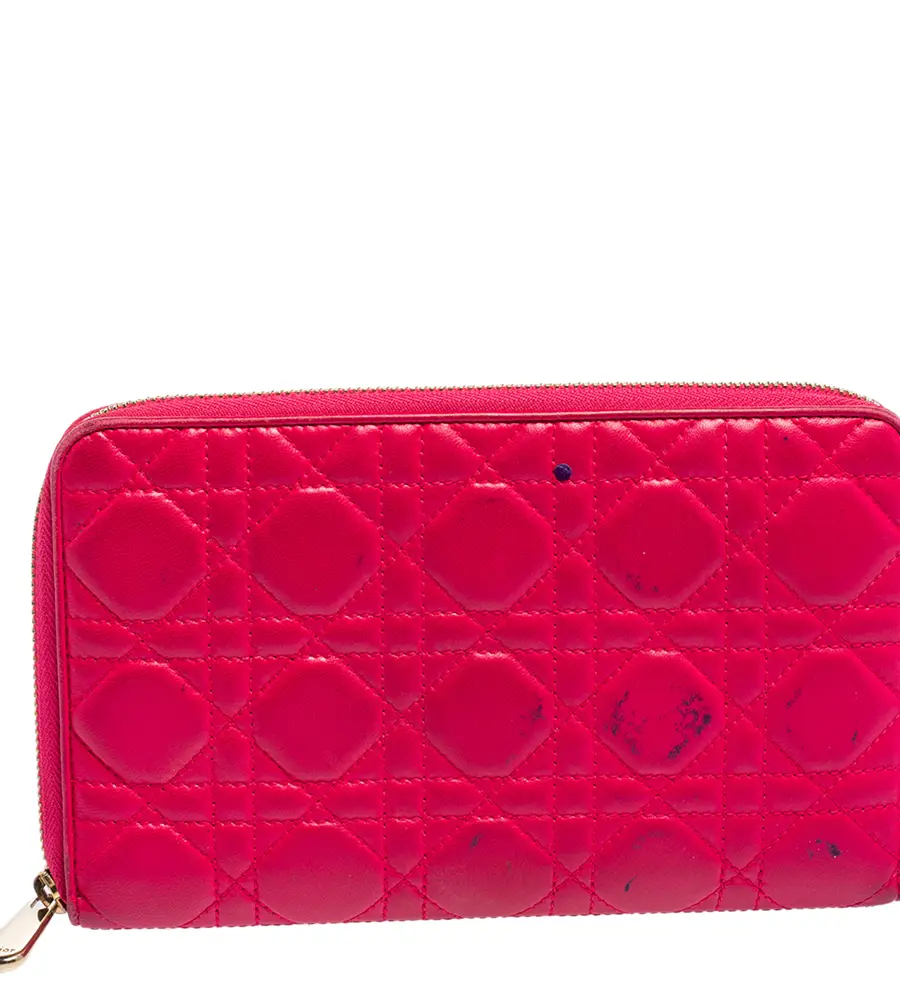 Dior Pink Cannage Leather Zip Around Organizer Wallet