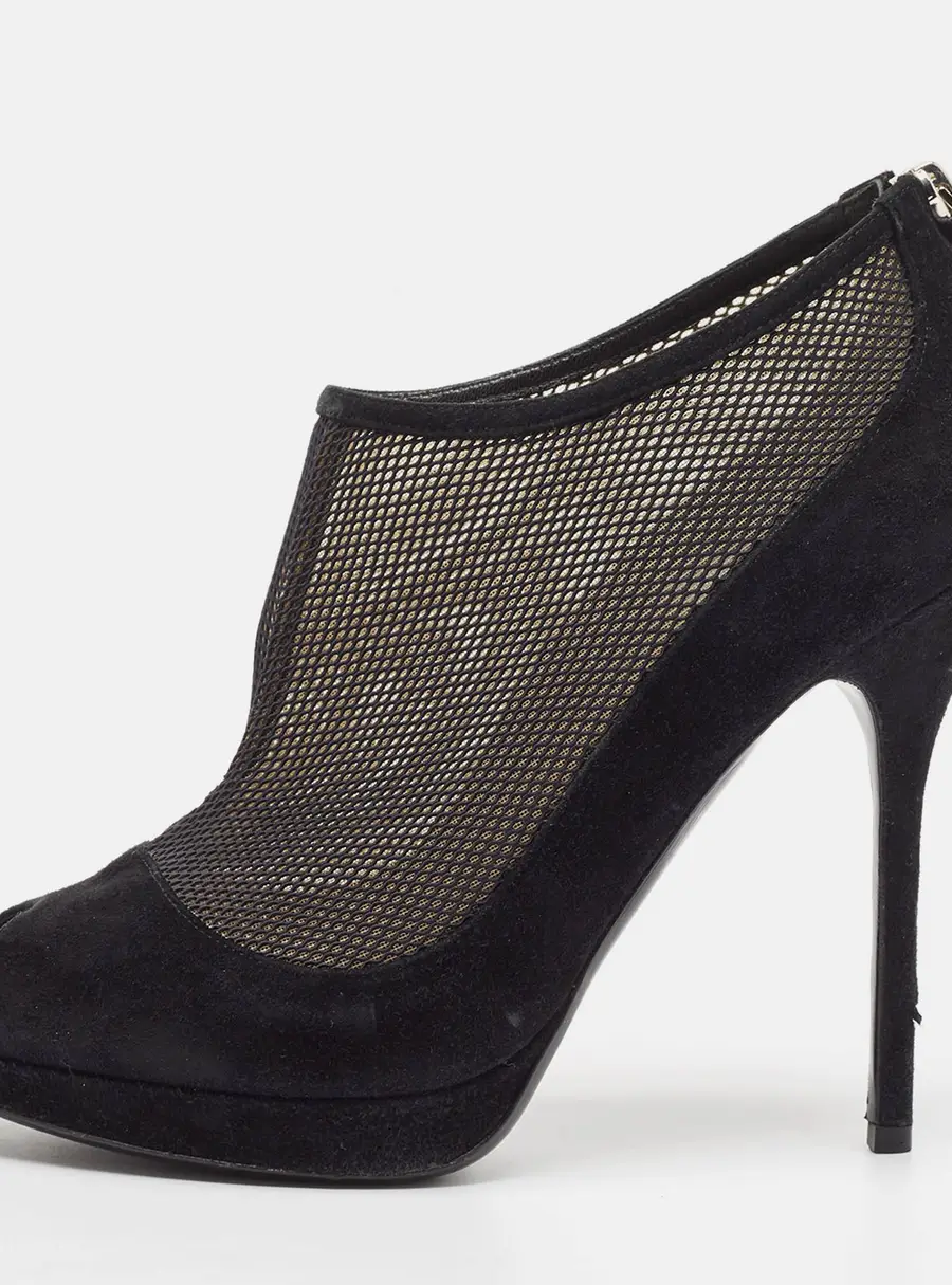 Dior Black Mesh and Suede Peep Toe Booties Size 39.5