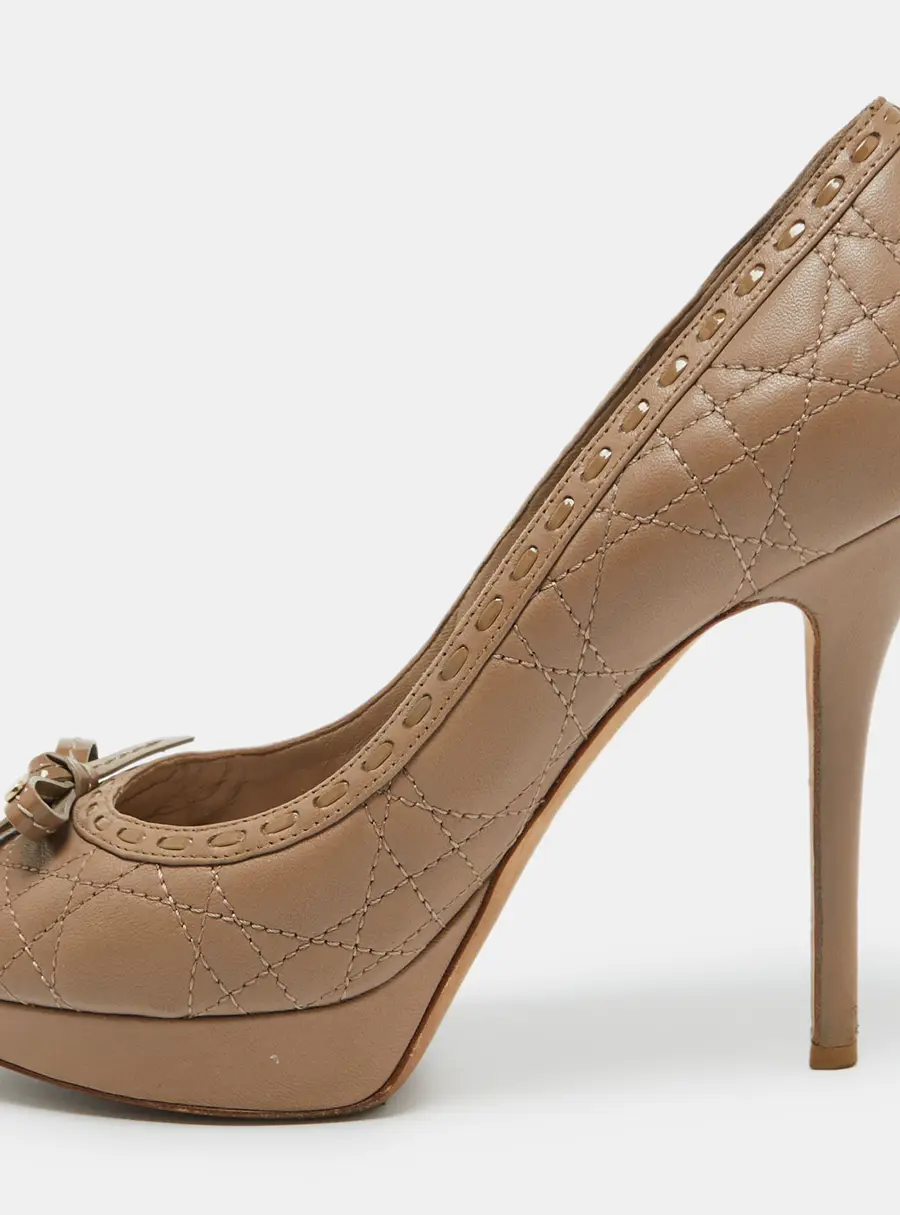 Dior Light Brown Cannage Leather Bow Peep Toe Pumps Size 40