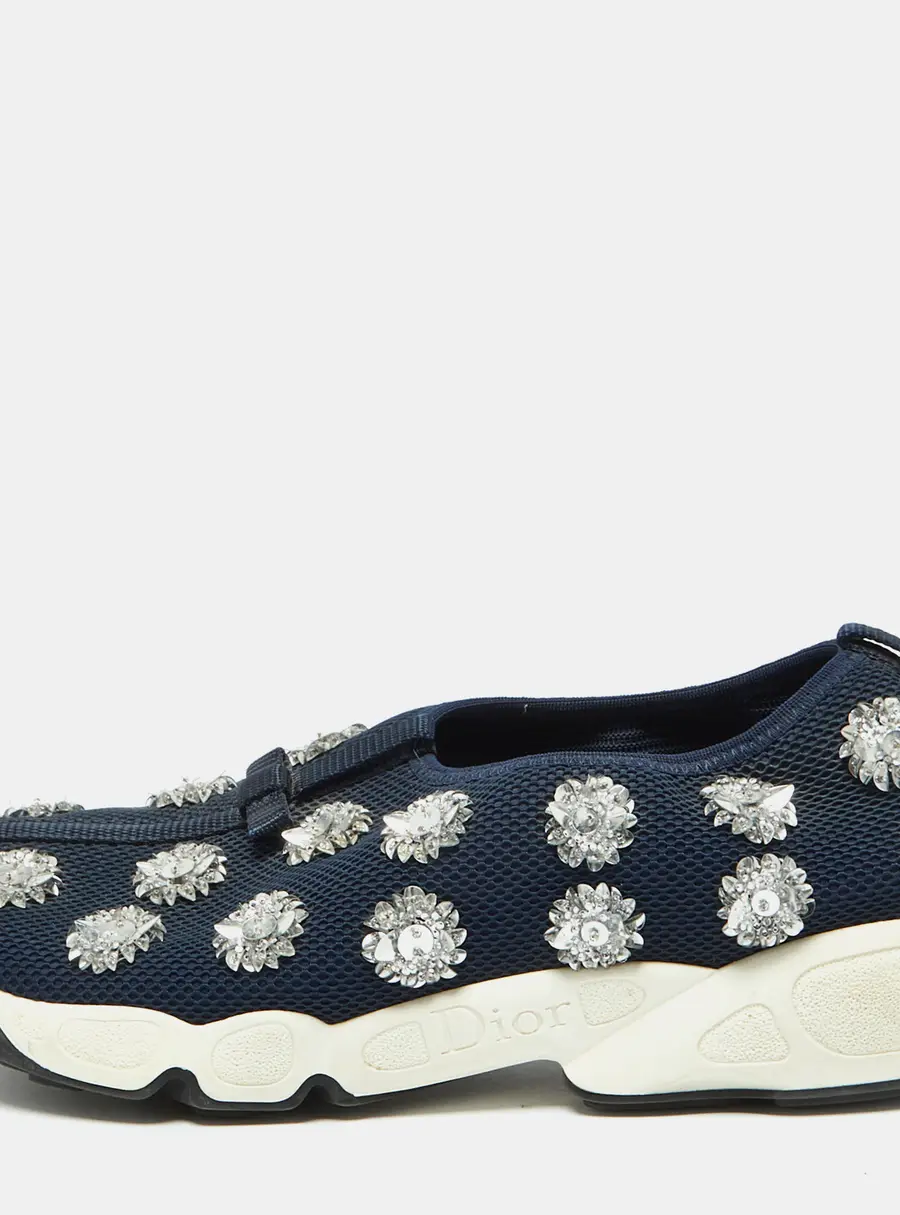 Dior Navy Blue Mesh Fusion Embellished Slip On Sneakers Size 39
