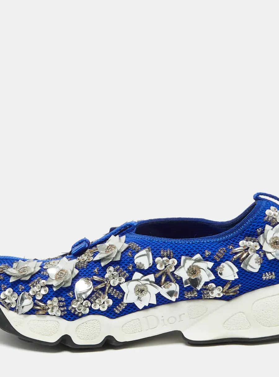 Dior Blue Mesh Embellished Fusion Slip On Sneakers Size 35