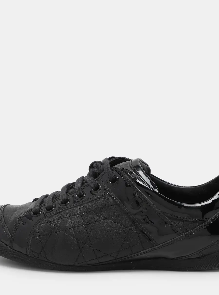 Dior Black Leather and Patent Leather Low Top Sneakers Size 36.5