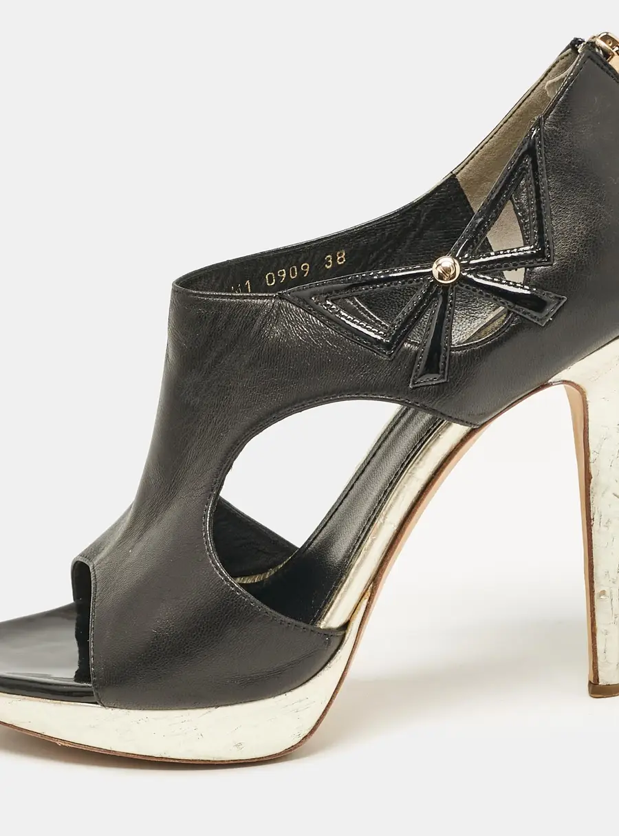 Dior Black/Gold Leather Bow Cut Out Platform Pumps Size 38