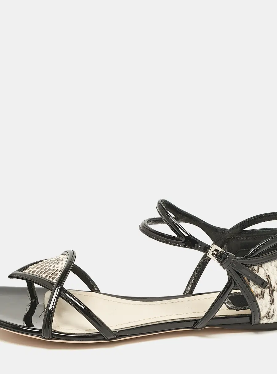 Dior Beige/Black Python and Patent Leather Venus Flat Sandals Size 40