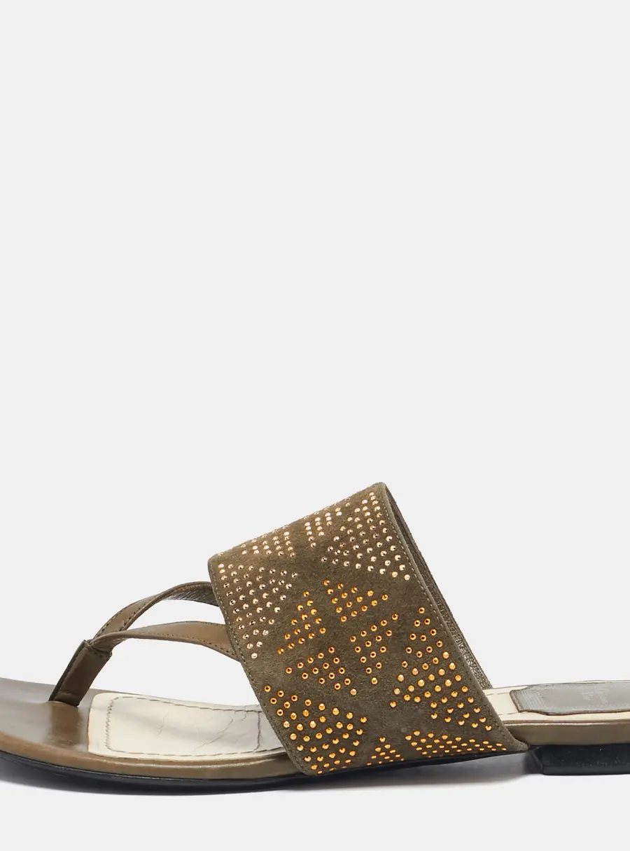 Dior Green Leather and Suede Embellished Flat Sandals Size 39