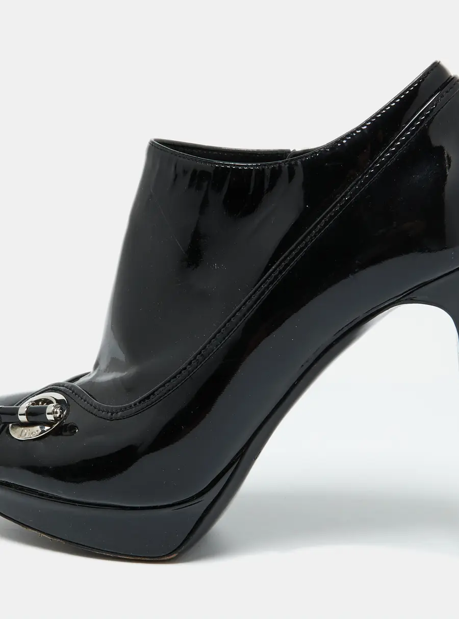 Dior Black Patent Leather Platform Zip Ankle Booties Size 38.5