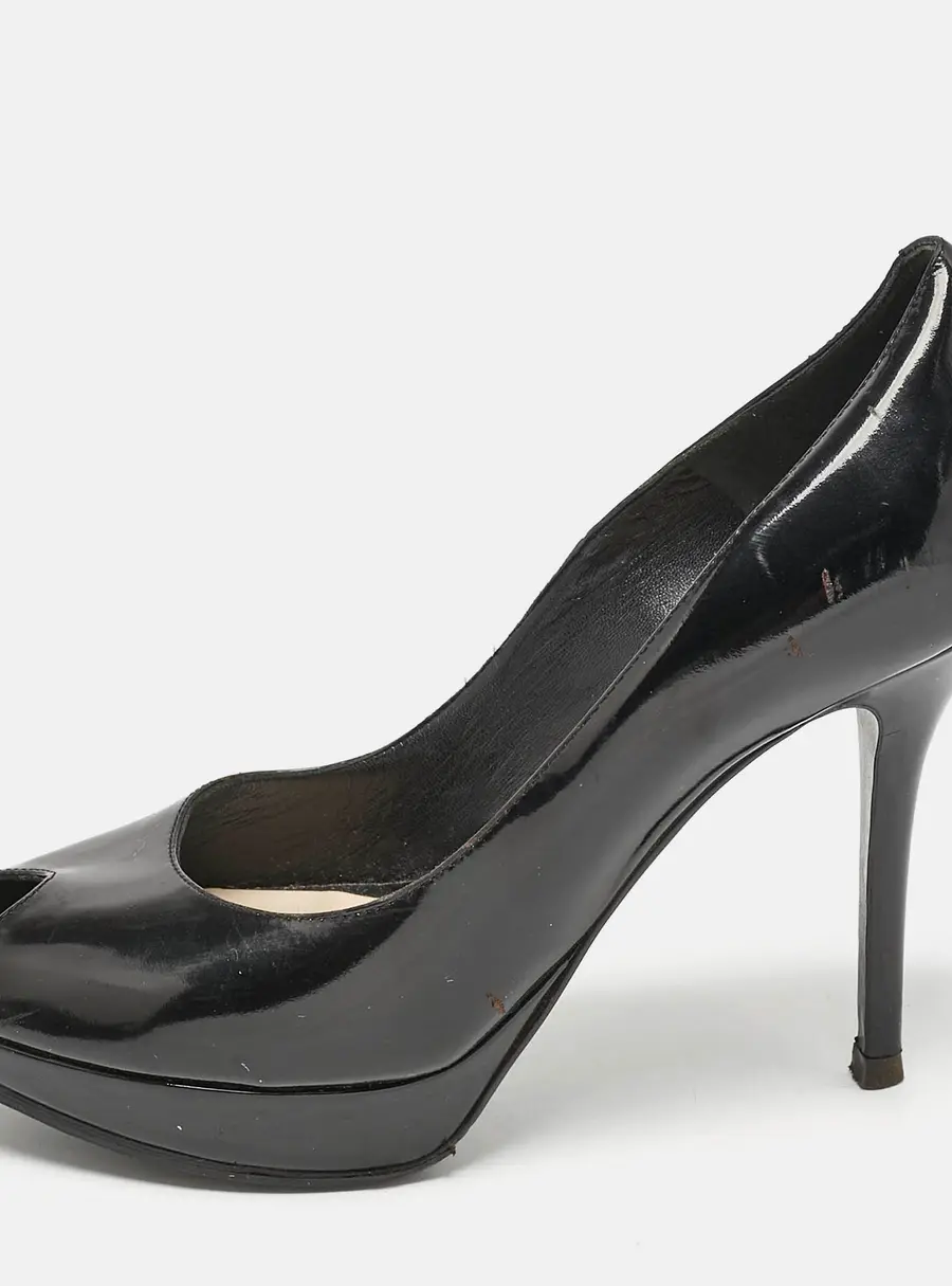 Dior Black Patent Leather Miss Dior Peep Toe Platform Pumps Size 39.5