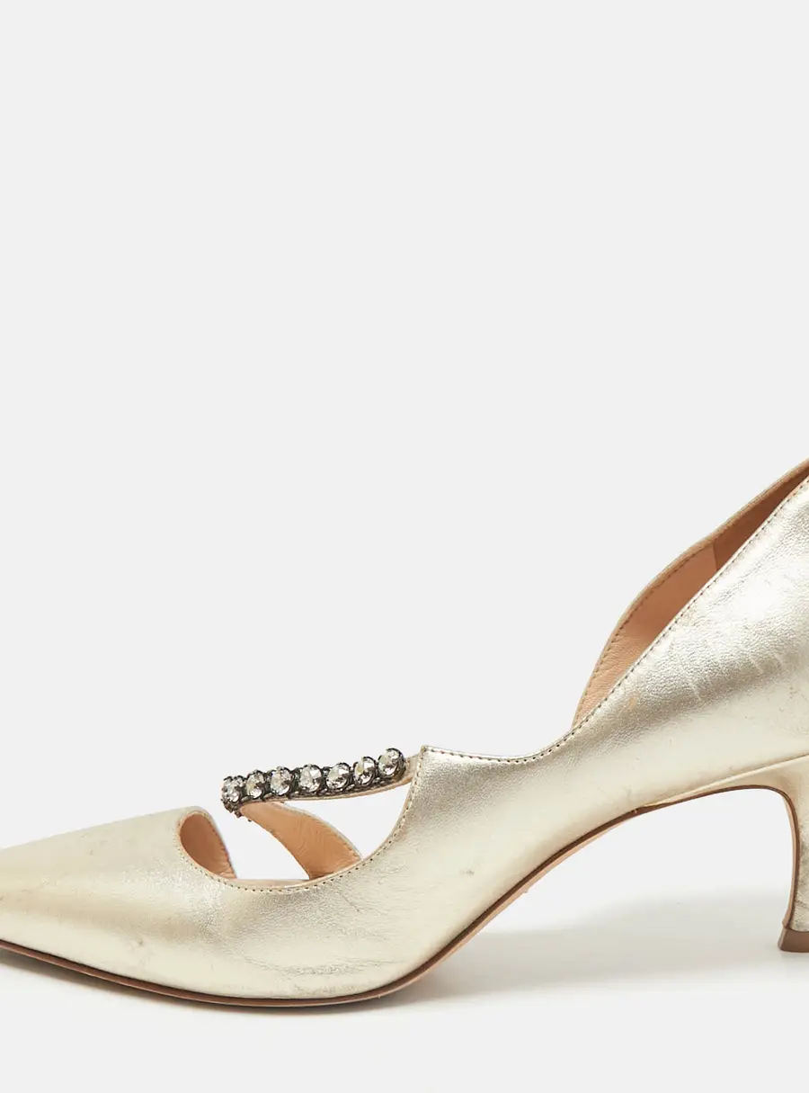 Dior Gold Leather D'orsay Pointed Toe Pumps Size 37.5