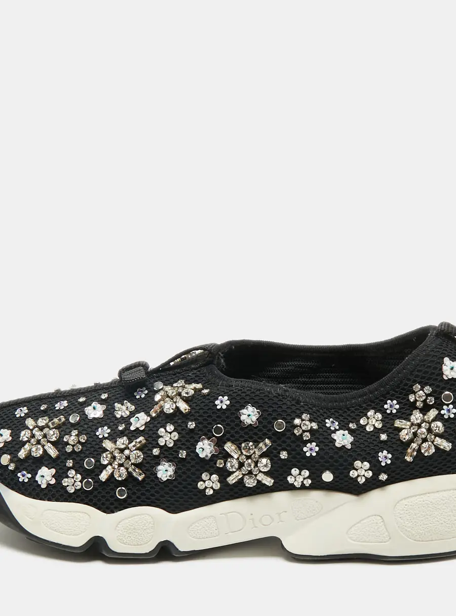 Dior Black Mesh Crystal Embellished Fusion Sneakers Size 36.5