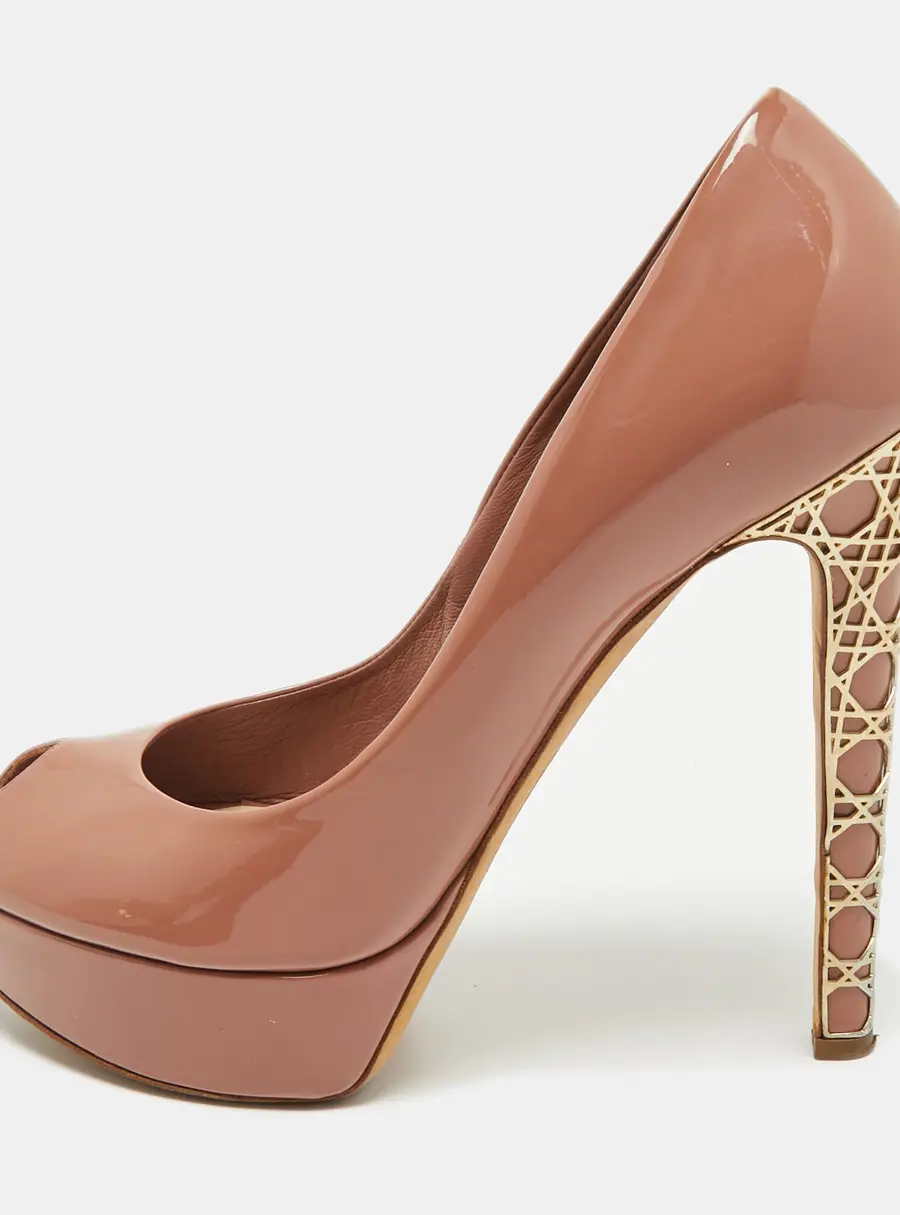 Dior Old Rose Pink Patent Leather Miss Dior Peep Toe Platform Pumps Size 39.5