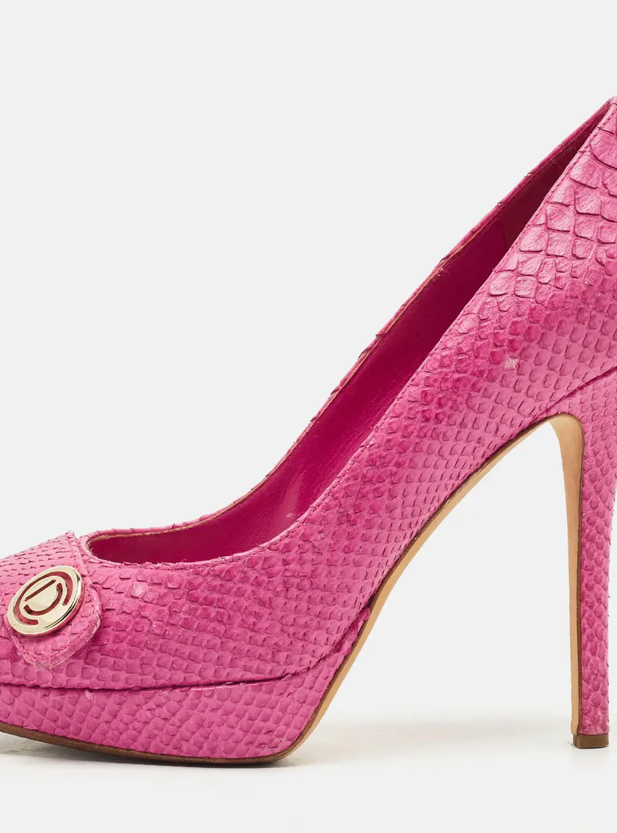 Dior Pink Python CD Buckle Peep Toe Pumps Size 38