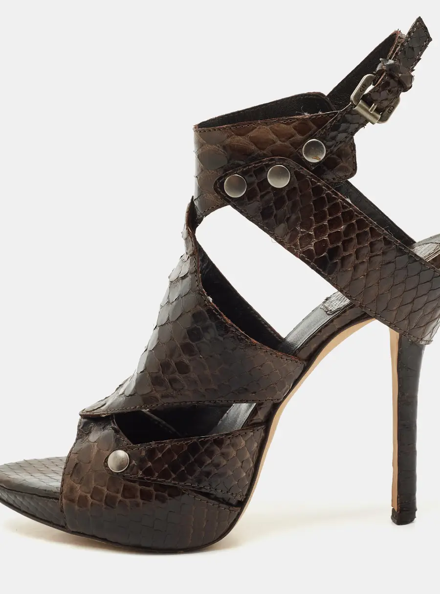 Dior Dark Brown Python Leather Extreme Cutout Ankle Strap Sandals Size 36
