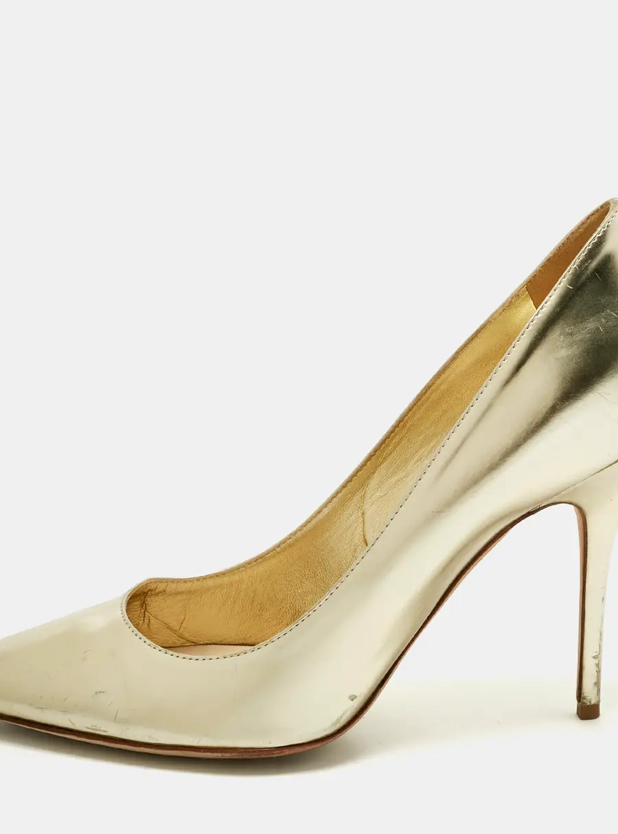 Dior Gold Patent Leather Cherie Pointed Toe Pumps Size 42