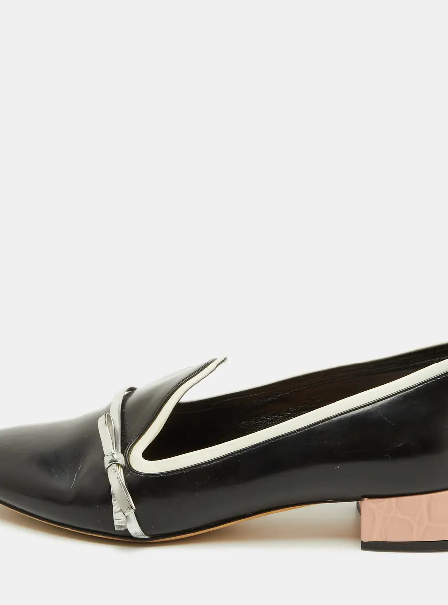 Dior Black/Silver Leather Bow Detail Slip On Loafers Size 35.5