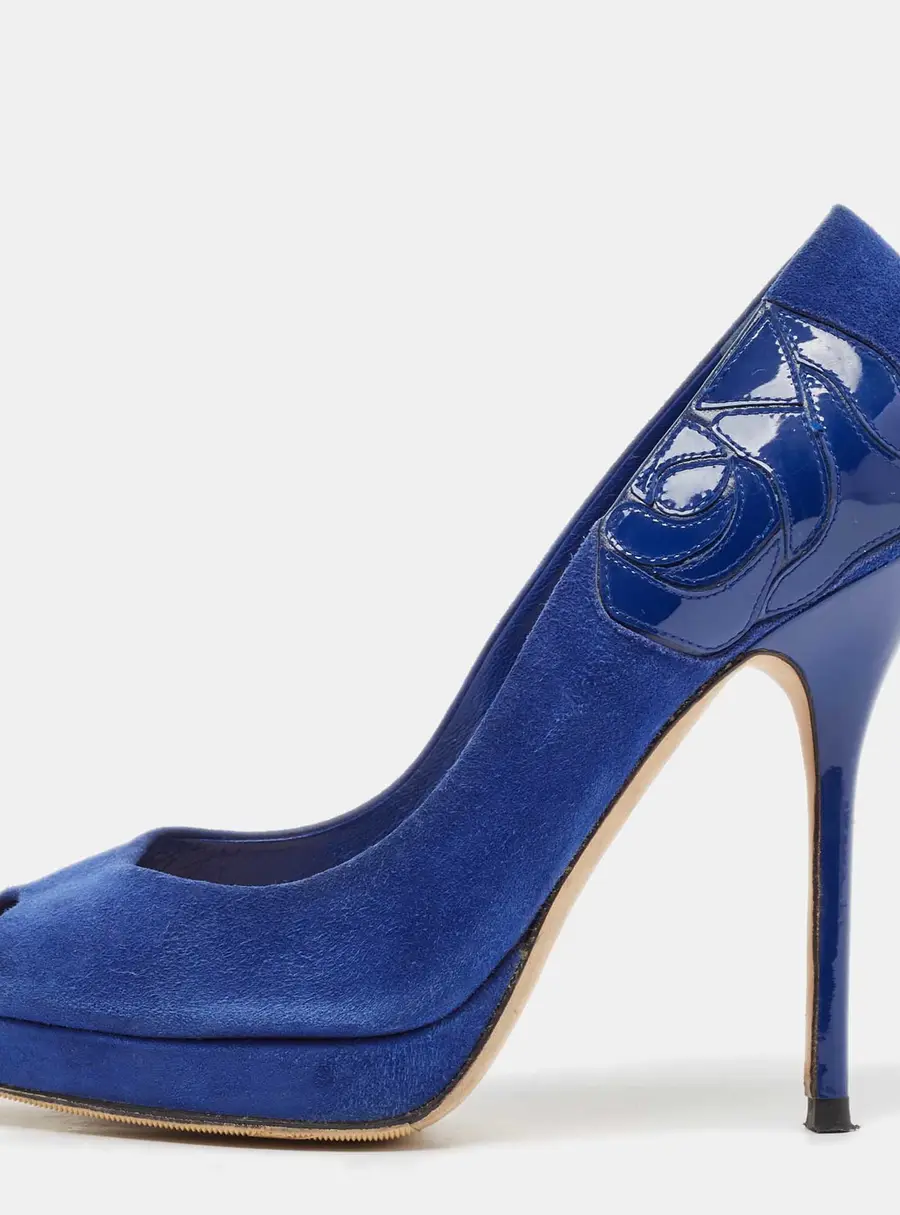 Dior Blue Suede Miss Dior Peep Toe Pumps Size 36.5