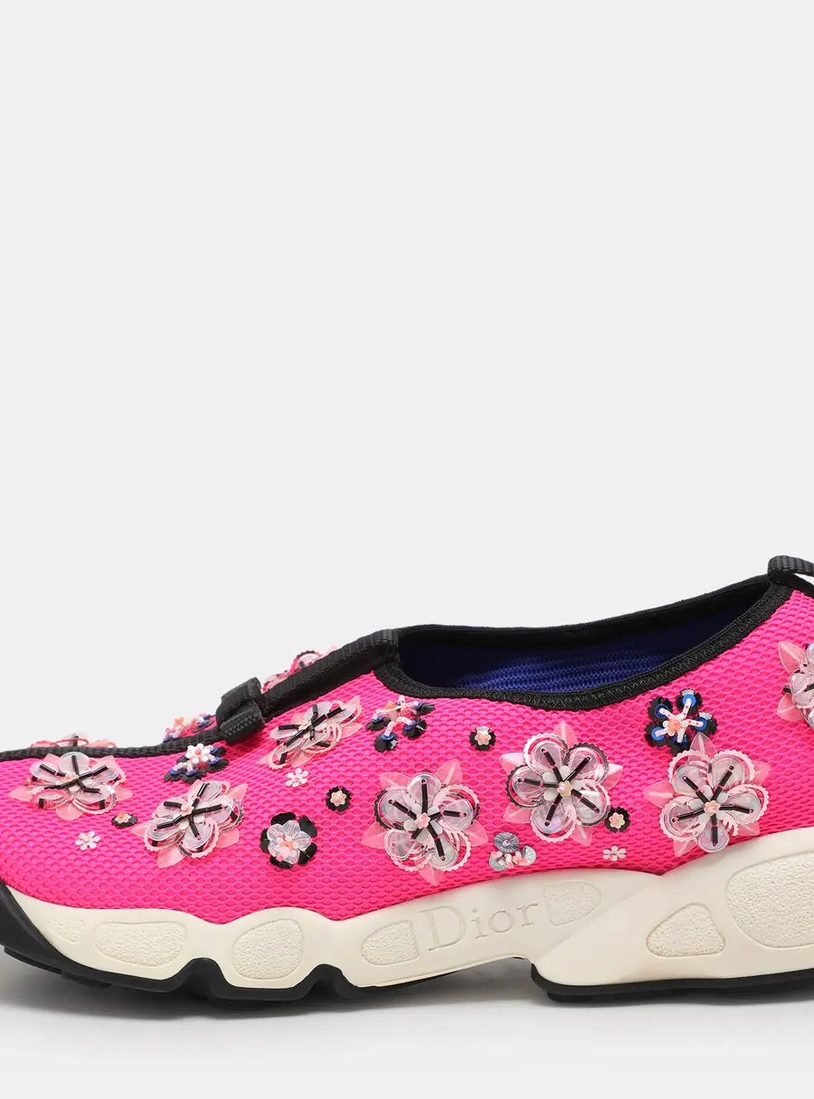 Dior Pink Mesh Embellished Fusion Slip On Sneakers Size 37