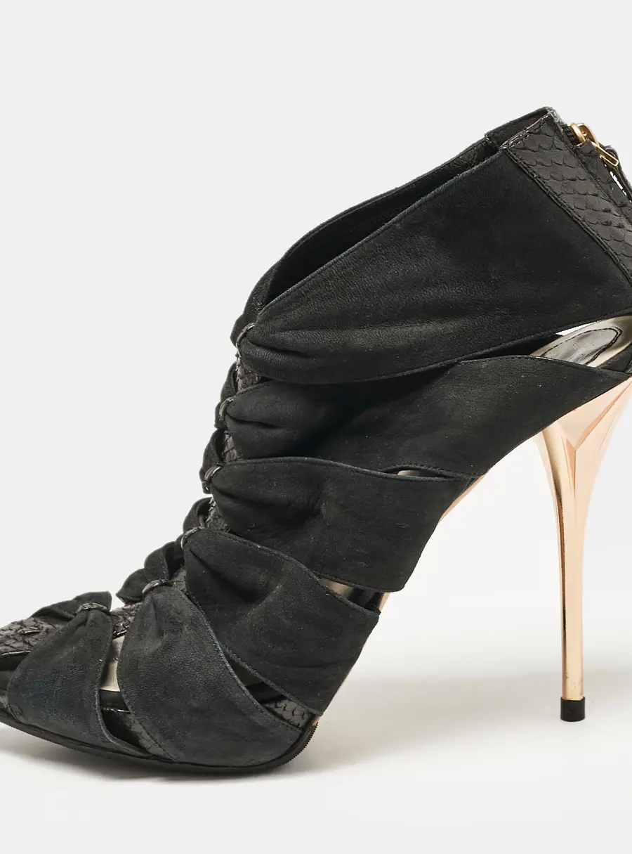Dior Black Python and Nubuck Leather Caged Platform Sandals Size 38.5