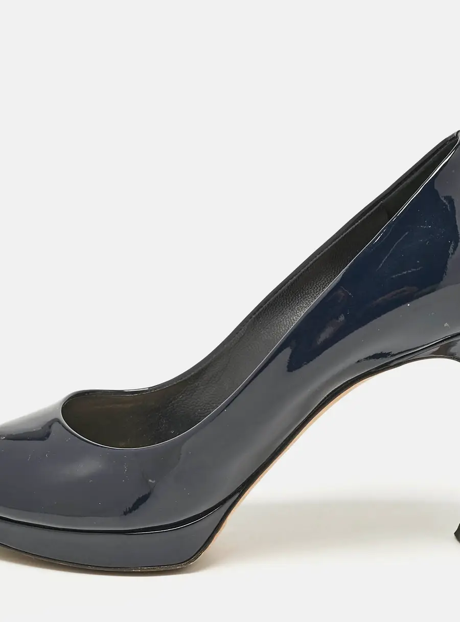 Dior Navy Blue Patent Leather Platform Pumps Size 36