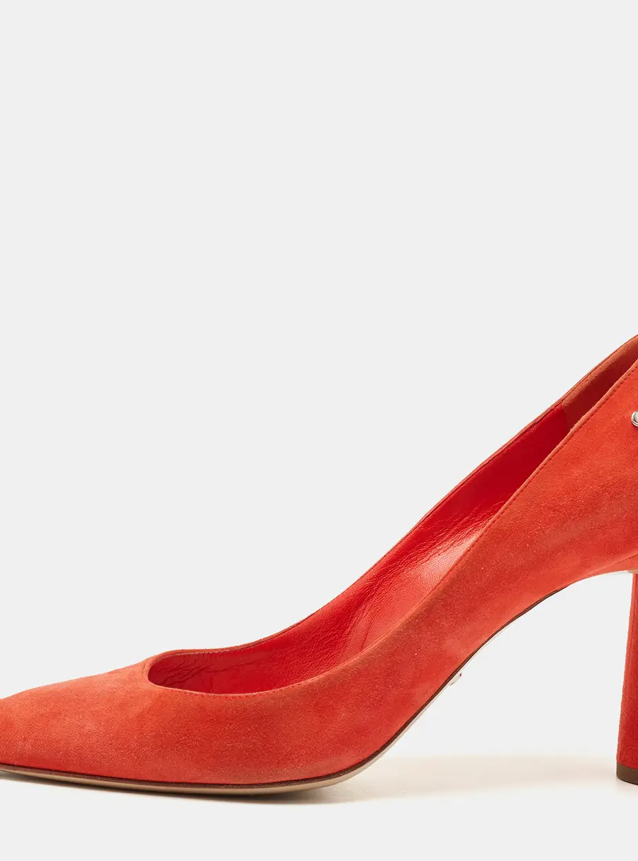 Dior Orange Suede Crystal Embellished Block Heel Pumps Size 40.5
