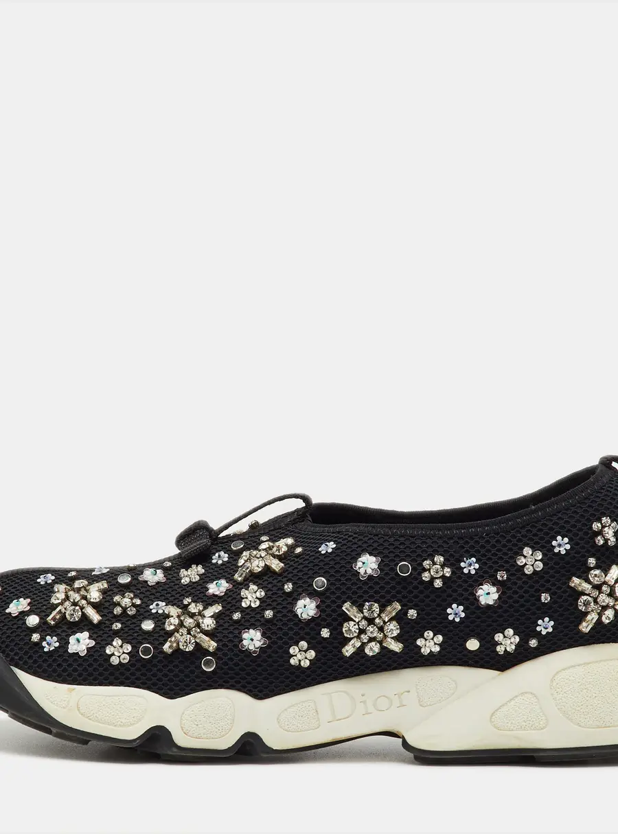 Dior Black Mesh Fusion Crystal Embellished Slip On Sneakers Size 39