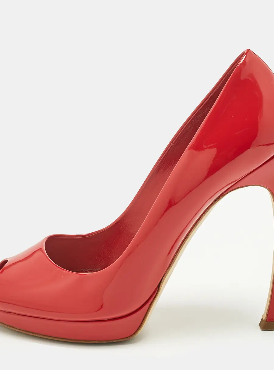 Dior Red Patent Leather Miss Dior Peep Toe Pumps Size 38
